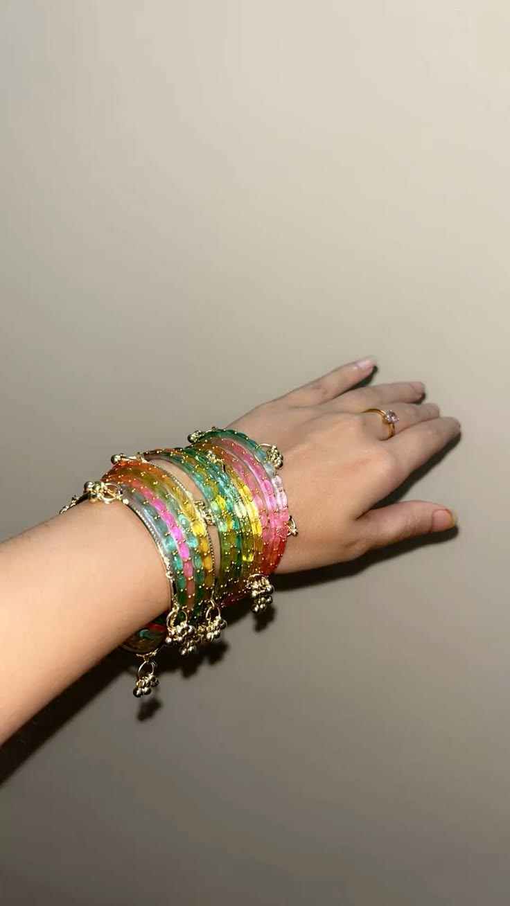 Premium Kashmiri Multicolor Traditional Bangles Set with Golden Charms