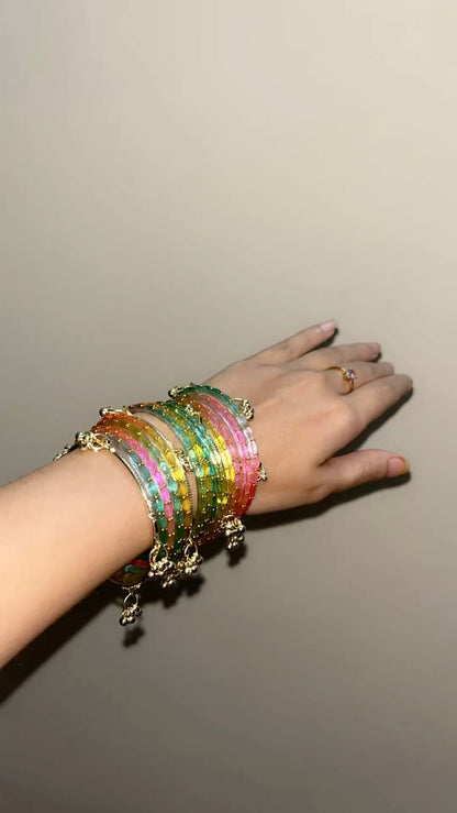 Premium Kashmiri Multicolor Traditional Bangles Set with Golden Charms